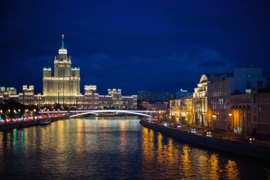 Moskova, Rusya - 14 Eylül 2017: Gece Moskova şehir merkezi