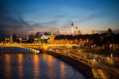 Moskova, Rusya - 14 Eylül 2017: Gece Moskova şehir merkezi