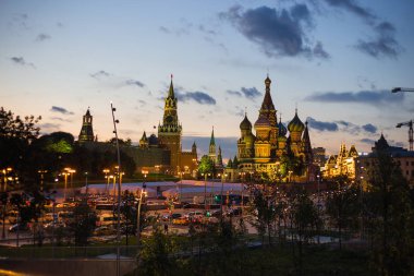 Moskova, Rusya - 14 Eylül 2017: Gece Moskova şehir merkezi