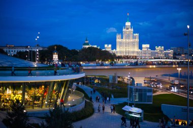 Moskova, Rusya - 14 Eylül 2017: Gece Moskova şehir merkezi