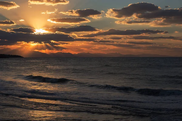 Coucher Soleil Mer Sicile Cefalu Italie — Photo