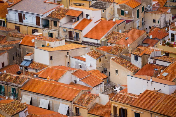 City of Cefalu on the island of Sicily in Italy from the height of mount Rocca