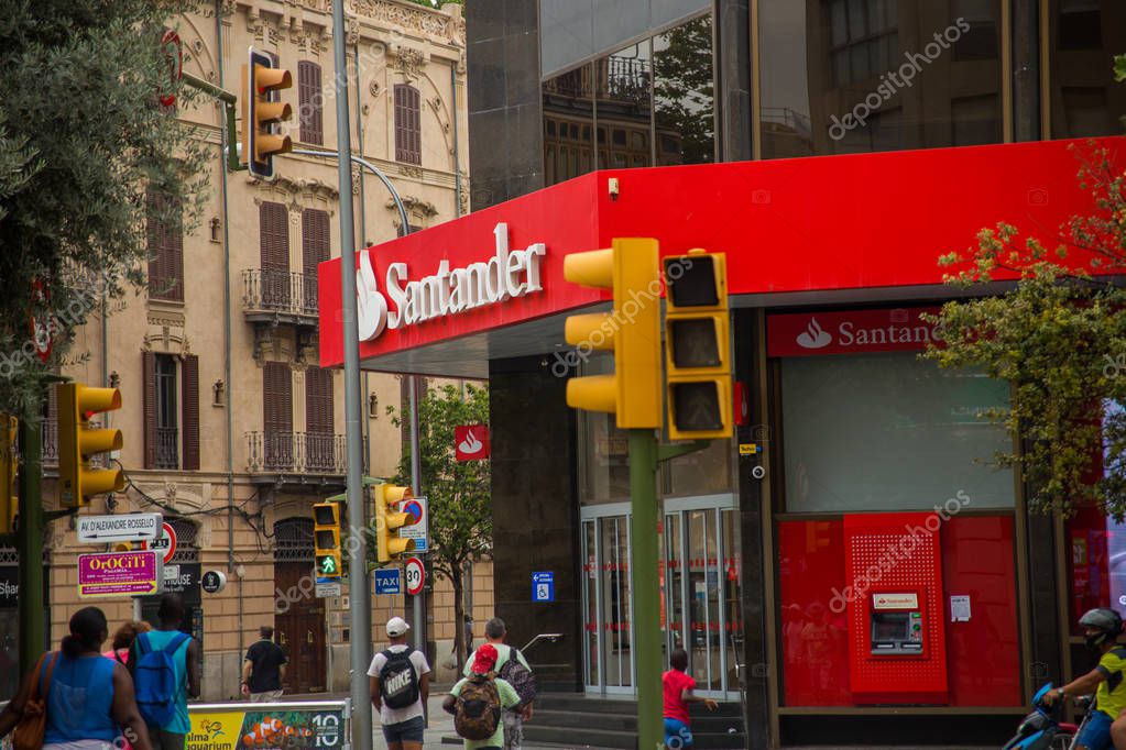 PALMA DE MALLORCA, SPAIN - AUGUST 27, 2017: The Bank Santander to Palma de Mallorca.
