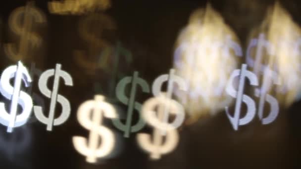 City Lights Similar Dollar Sign Bokeh Blur Effect Footage — Stock Video