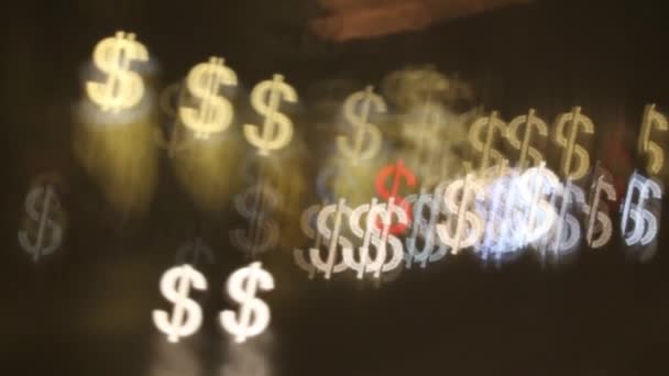 Luci Città Simili Segno Dollaro Con Bokeh Filmati Effetto Sfocatura — Video Stock