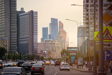 Moskova, Rusya - 29 Haziran 2018: Yeni Arbat ve Moskova'nın Görünümü