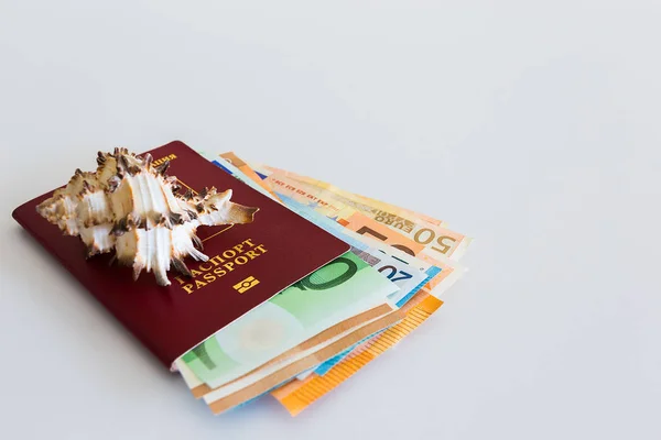Паспорт Светлом Фоне Оболочкой Российским Рублём — стоковое фото