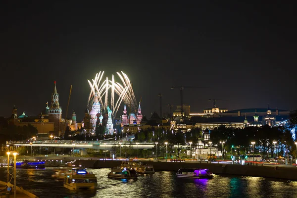 Moscow Kremlin Night Colorful Fireworks — Stock Photo, Image