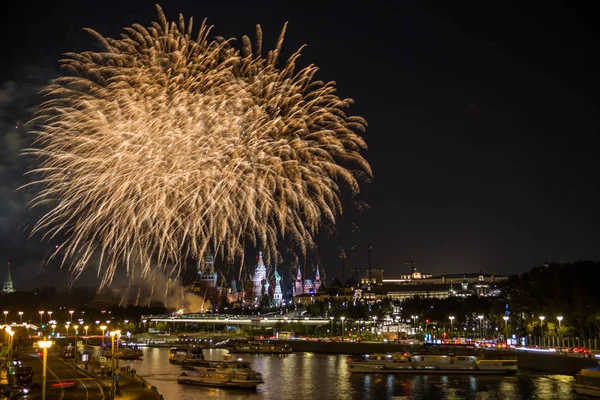 Moscow Kremlin Night Colorful Fireworks — Stock Photo, Image