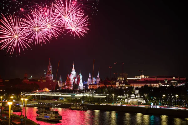Moscow Kremlin Night Colorful Fireworks Royalty Free Stock Images
