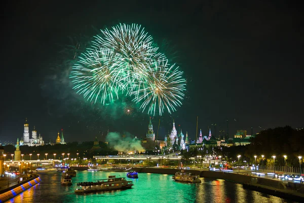 Moscow Kremlin Night Colorful Fireworks Royalty Free Stock Photos