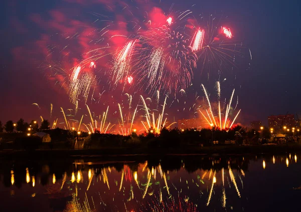 Fireworks over the lake — Stock Photo, Image