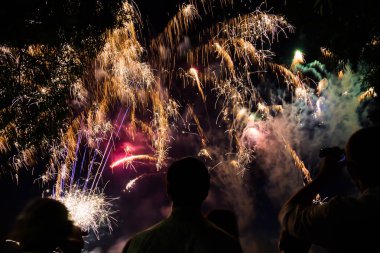 İnsanlar bağımsızlık gününde Park'ta havai fişek leri izliyorlar.