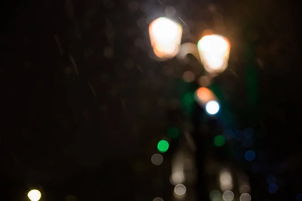 Falling Snow Dark Background Highlights Bokeh Effect — Stock Photo, Image