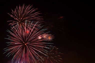 Karanlık gökyüzünde güzel renkli havai fişek