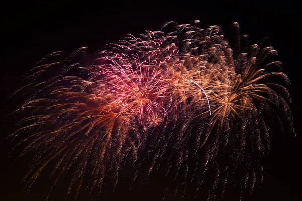 Belos fogos de artifício coloridos no céu escuro — Fotografia de Stock