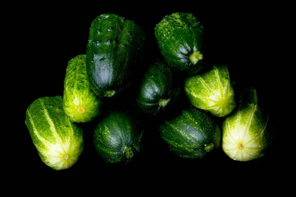 Estúdio Tiro Pepinos Verdes Isolados Fundo Preto — Fotografia de Stock