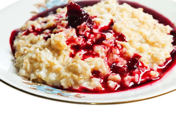 Avena Papilla Con Confitura Cerca — Foto de Stock