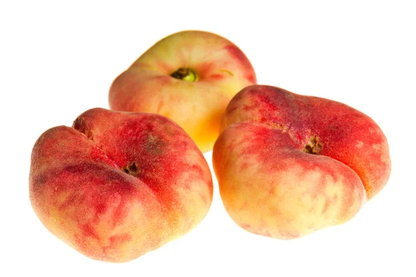 Pesche Fresche Frutti Isolati Sfondo Bianco — Foto Stock