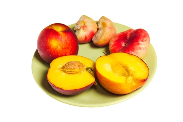 Verse Perziken Fruit Plakjes Plaat — Stockfoto