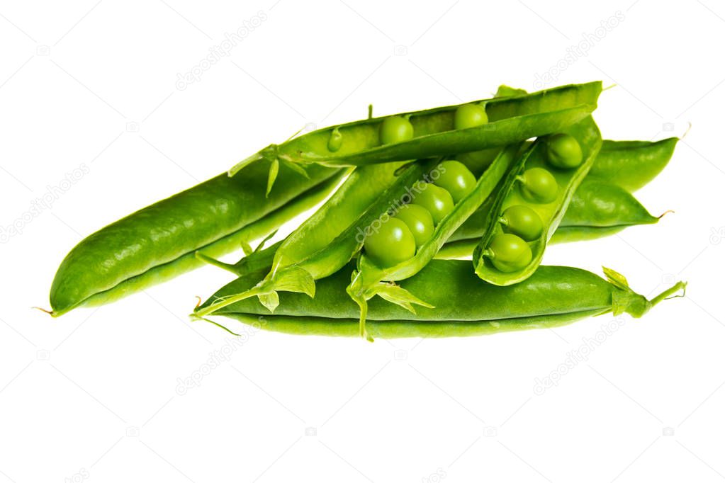 Peas in pods. Isolation on a white background.