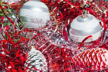 silver balls.  Christmas decor, close up