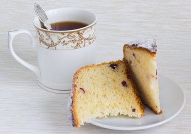 Tabakta kek ve çay. 