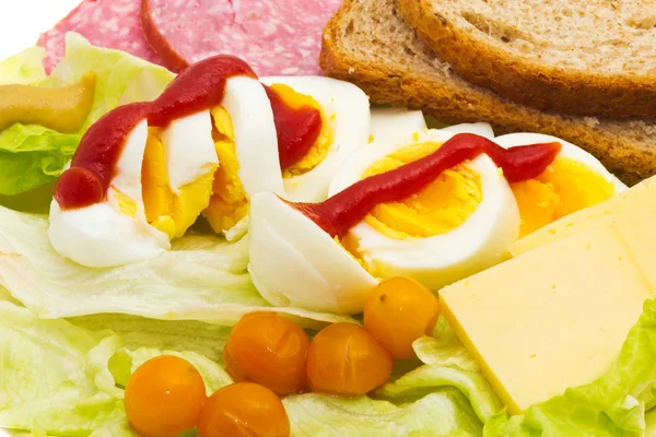 Концепція Їжі Помідори Яйця Шинка Хліб Сир — стокове фото