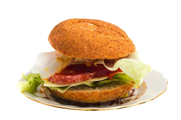 Великий Гамбургер Сиром Білому Тлі — стокове фото