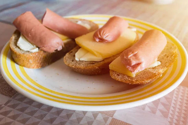 Sausage Bread Cheese Bread Breakfast Plate — Stock Photo, Image