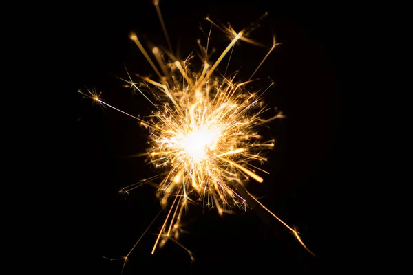 Hermosas Chispas Vacaciones Fuego Bengala Sobre Fondo Negro — Foto de Stock