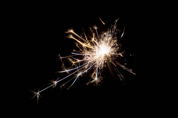 Hermosas Chispas Vacaciones Fuego Bengala Sobre Fondo Negro — Foto de Stock