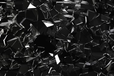 Kırık cam, soyut koyu kıymık arka plan, iş illüstrasyonu, üç boyutlu çizim