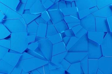 Kırık cam, soyut mavi kıymık arka plan, iş illüstrasyonu, üç boyutlu çizim