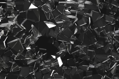 Kırık cam, soyut koyu kıymık arka plan, iş illüstrasyonu, üç boyutlu çizim