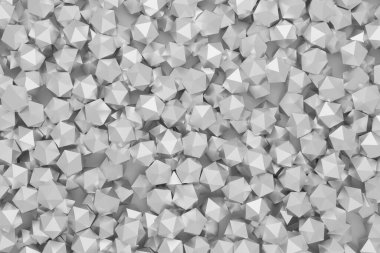 Parlak üçgen yüzlü çokgenler, soyut iş illüstrasyonu, siyah beyaz arkaplan, 3D görüntüleme