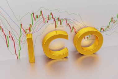 Japon mumlu bir ışıkta ICO, döviz piyasasının altın işareti, 3D görüntüleme