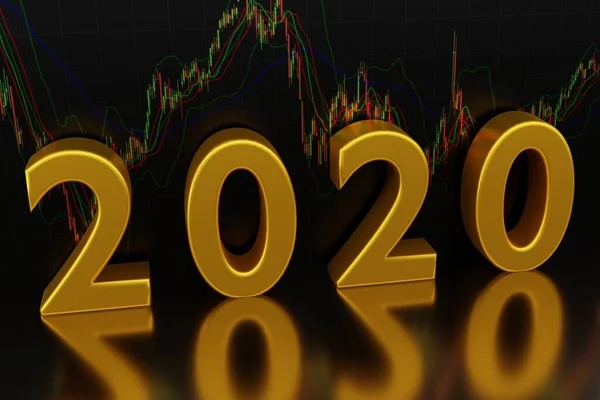 2020 Symboler För Det Nya Året Guldtecken Valutamarknaden Rendering — Stockfoto