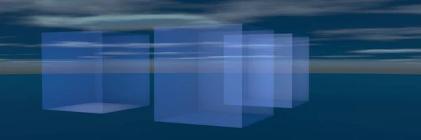 Cubo Transparente Fundo Céu Azul — Fotografia de Stock
