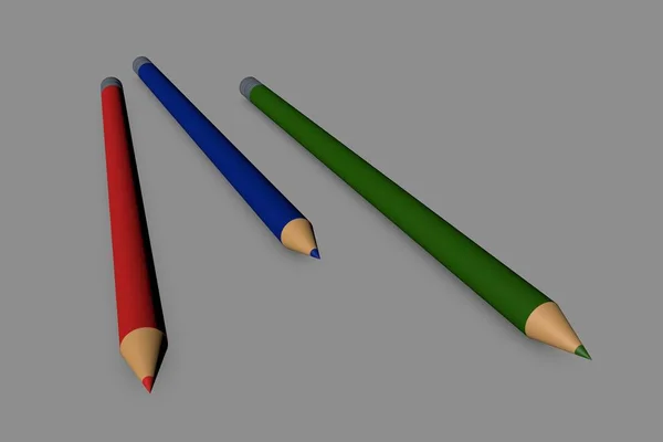 Três Lápis Multi Coloridos Fundo Cinza — Fotografia de Stock