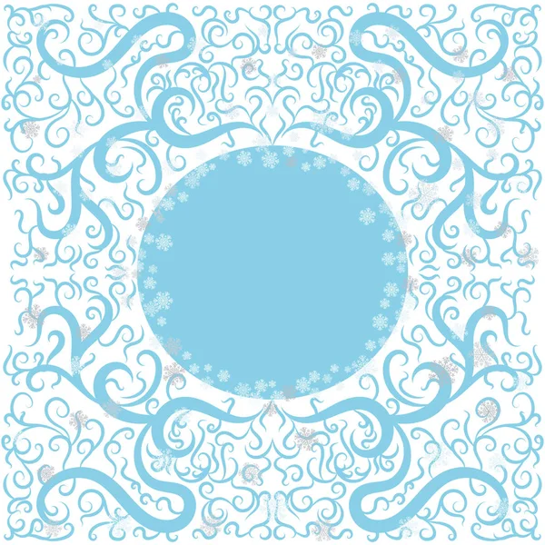 Fondo Azulado Estampado Con Copos Nieve Círculo Centro — Vector de stock