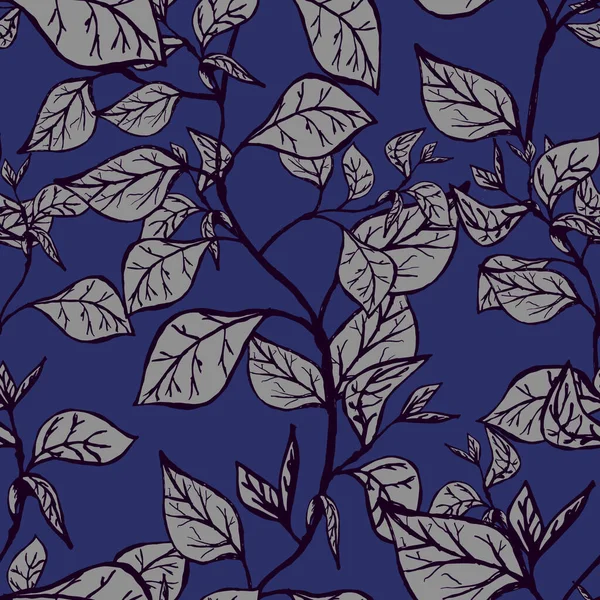 Синій Квітковий Безшовний Візерунок Гілок Листям — стокове фото
