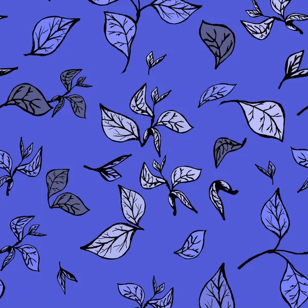 seamless repeating pattern of blue leaves and branches