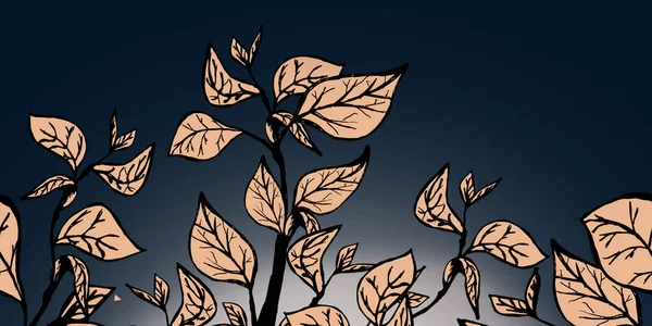 Gece karanlığında yaprakları olan kusursuz dallı çiçek deseni.