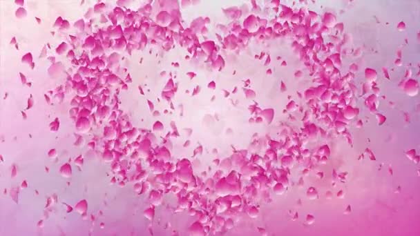心爱飞花瓣是一个壮观的运动图形背景 美丽的婚礼背景视频 爱情花瓣漂浮 优雅的粉红色桃瓣随机飘动 爱玫瑰花瓣 — 图库视频影像