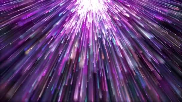 カラフルな粒子の光の背景は 壮大なモーショングラフィックスの背景です エレガントな多色粒子光ストライプ 美しい紫色のストリーマー落下 美しいステージの背景 — ストック動画