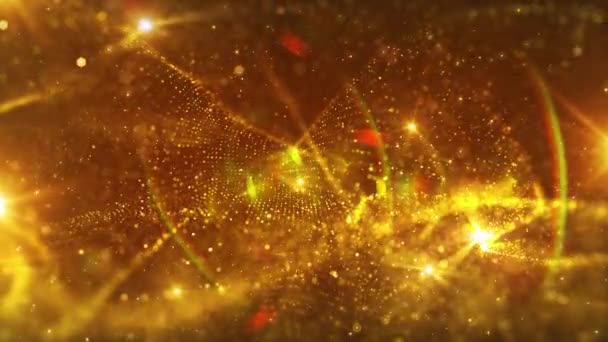 エレガントなキラキラ黄金の粒子は 壮大なモーショングラフィックスの背景です これは 動きの黄金の粒子を備え 夜やショー テレビや映画のための形而上学的なシーンのためにこれを使用します — ストック動画