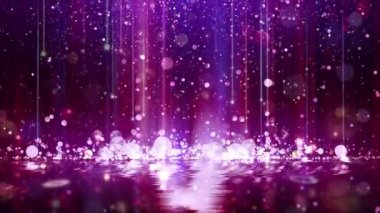 Magenta glitter parçacıklar damla muhteşem bir hareket grafik arka plan. Mor parçacık ışık düşmeye devam ediyor ve haşhaş, güzel düğün arka plan video, sahne akşam performansı.