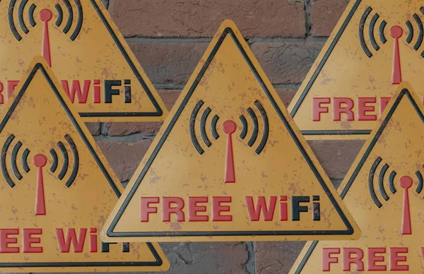 Area signs to use free Wi-Fi. Sign free wi-fi metal plate of yel