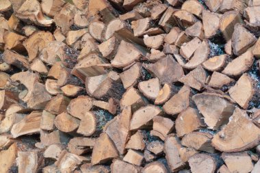 Bir yığın kesilmiş odun soyut dokusu. Bir sürü odun yığını, sıkıca timsah derisi. Duvar kağıdı, arka plan, tekrarlayan desen. Kereste, kereste konsepti. Yatay çekim, ahşap duvar.